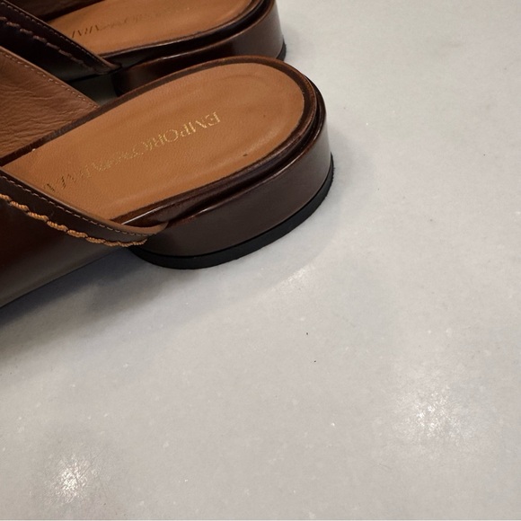 Emporio Armani Women’s Open Toe Slide Mules Brown Leather Size US 9 EU 39 - Picture 10 of 13
